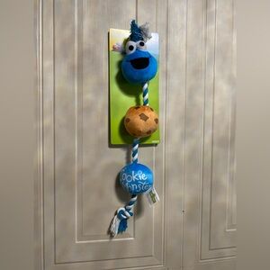 Sesame Street Cookie Monster Pet Dog Toy Rope Plush with 3 Squeakers w/  Cookie